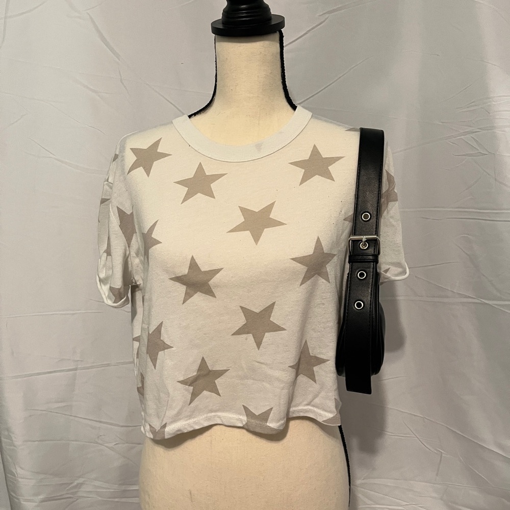 Alternative Cream and Tan Graphic Crop Tee
